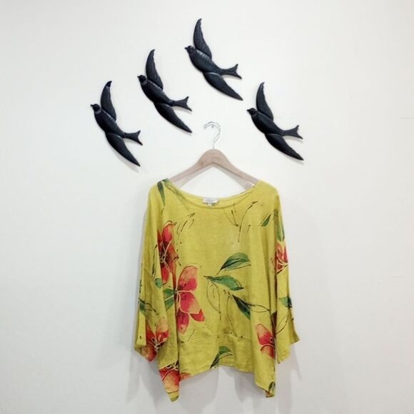 Claudia Collezioni Tops - Claudia Collezioni Italy 100% Linen Lagenlook Floral Print Oversize Blouse - XL